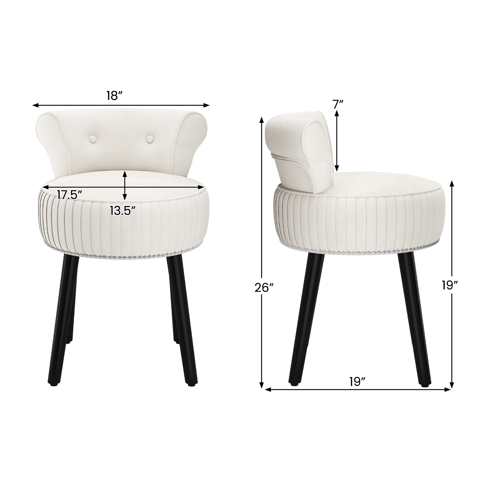 SUGIFT Velvet Upholstered Vanity Chair with Tufted Low Back & Solid Wood Legs 234-lb Capacity 19-in Seat Pink Gray Beige
