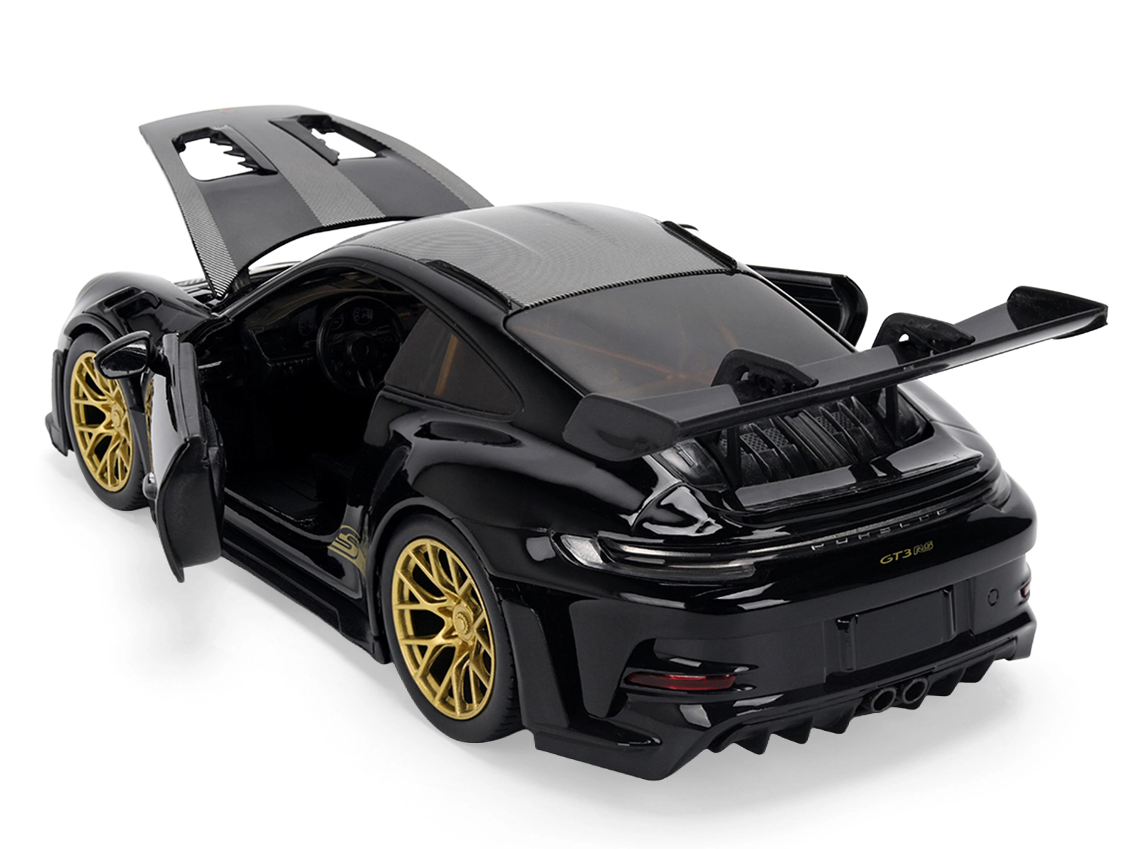 Porsche 911 (992) GT3 RS Black with Carbon Top and Hood Stripes 1/24 Diecast Model Car by Jada