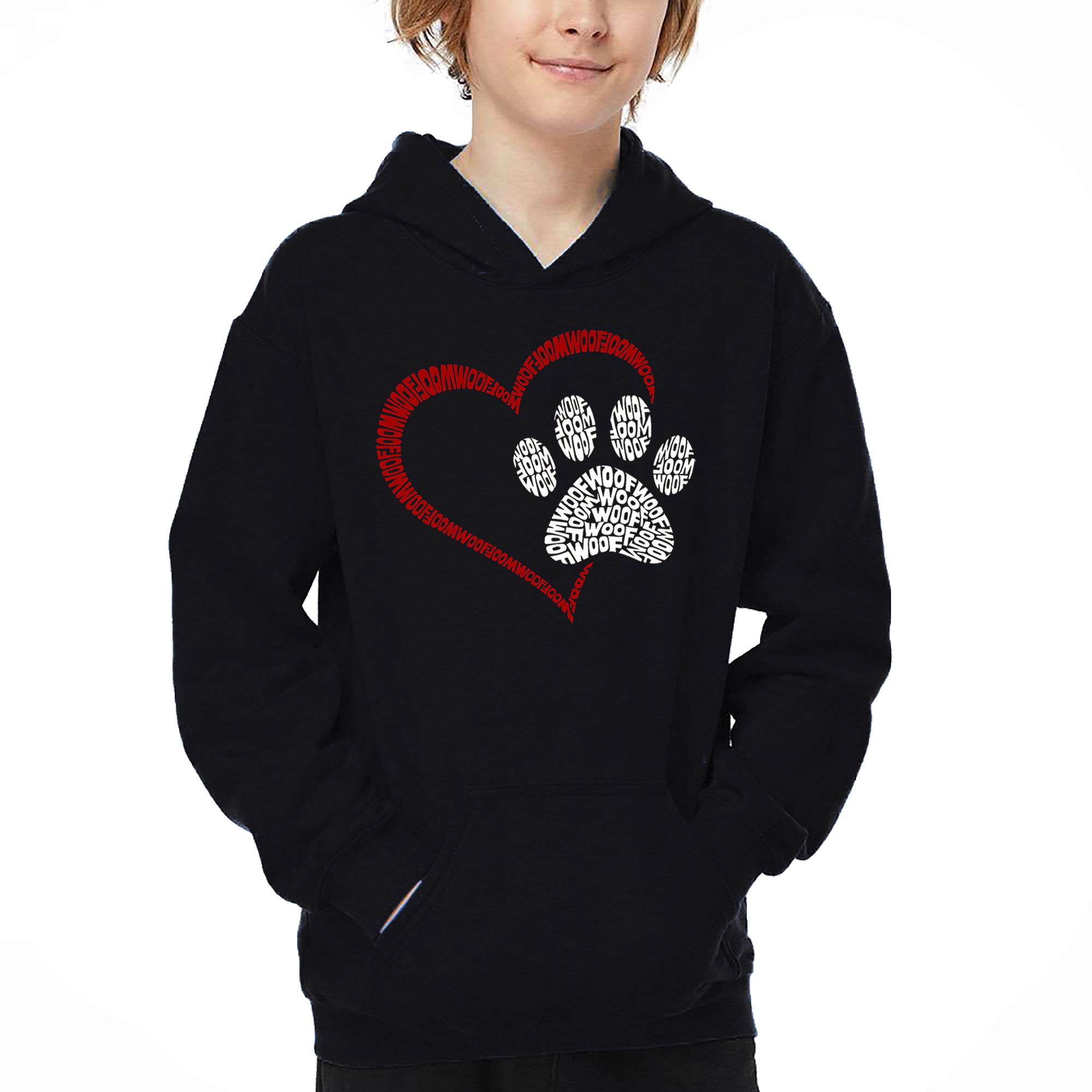 LA Pop Art Boy's Word Hooded Sweatshirt - Paw Heart