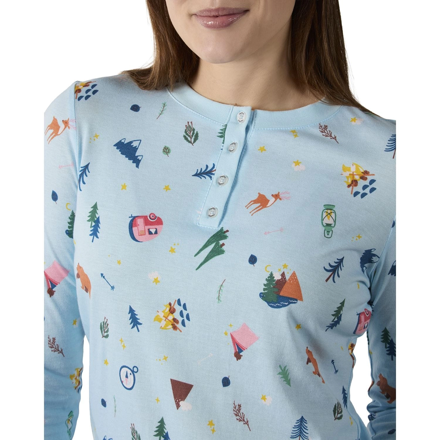 MeMoi Women's Bear and Campfire Fun Two-Piece PJ Set a Bag