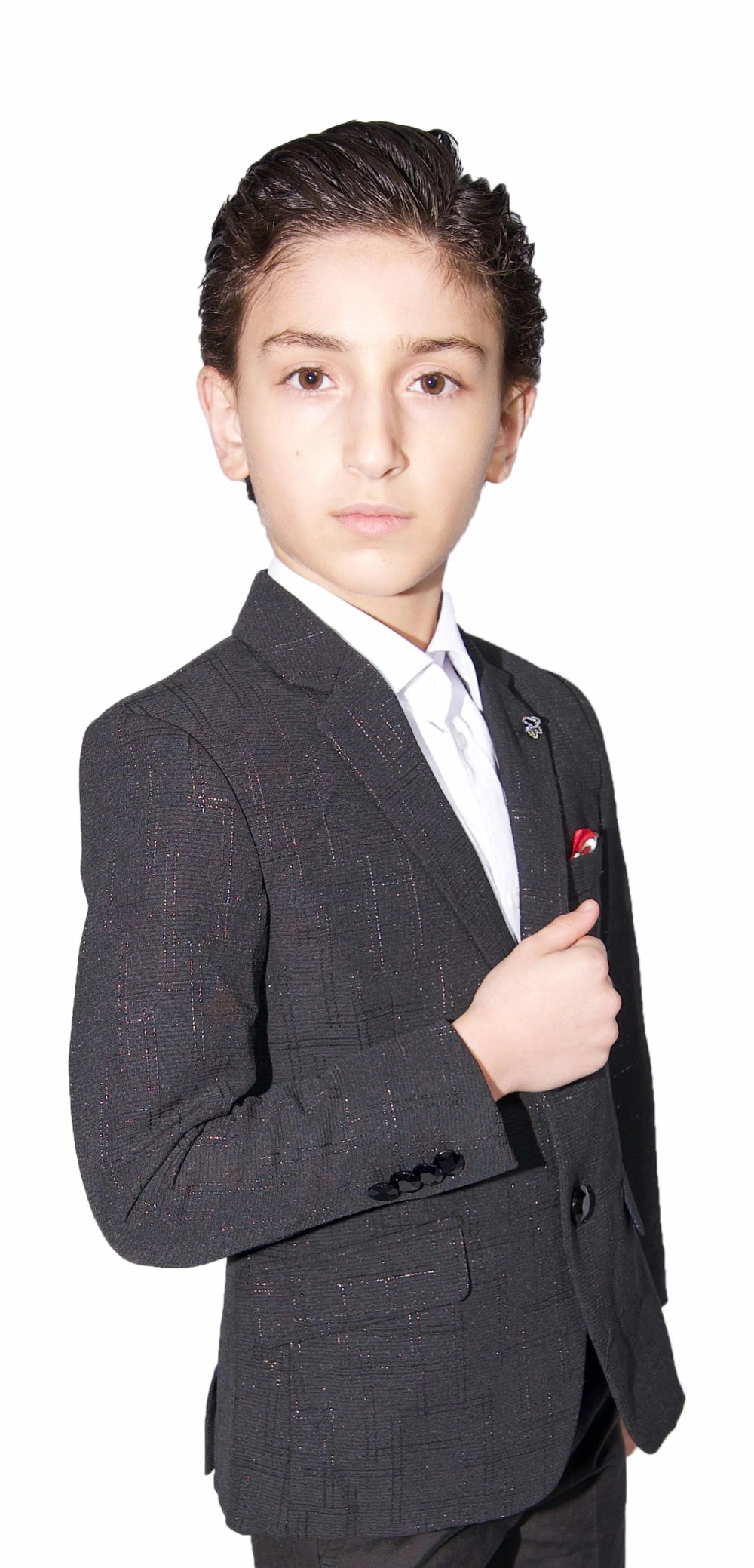 Elie Balleh Boys Slim Fit Windowpane Blazer