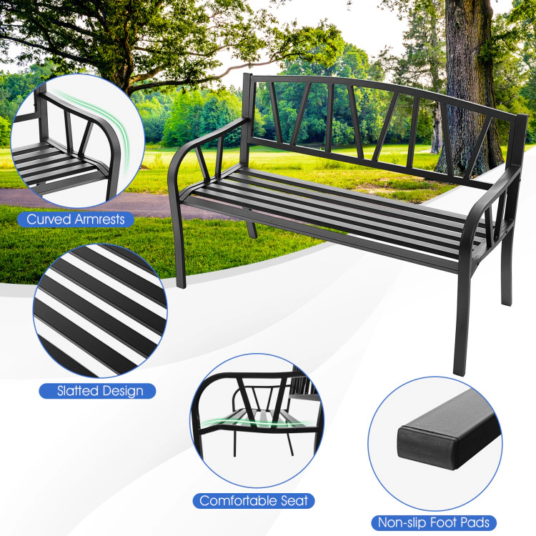 Hivvago Patio Garden Bench With Metal Frame And Slatted Seat