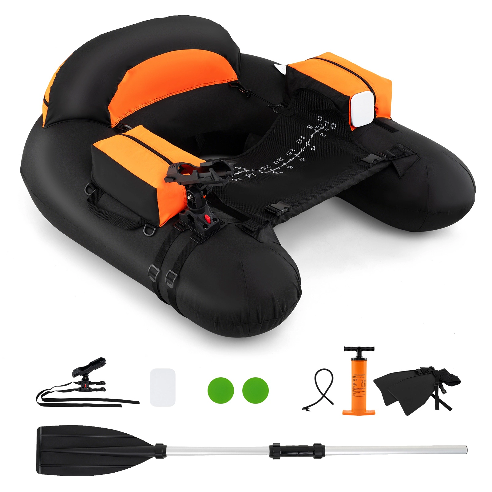 SUGIFT Inflatable Float Tube with Fishing Rod Holder and Fish Hook Stator Water Toy 330-lb Capacity Green/Orange