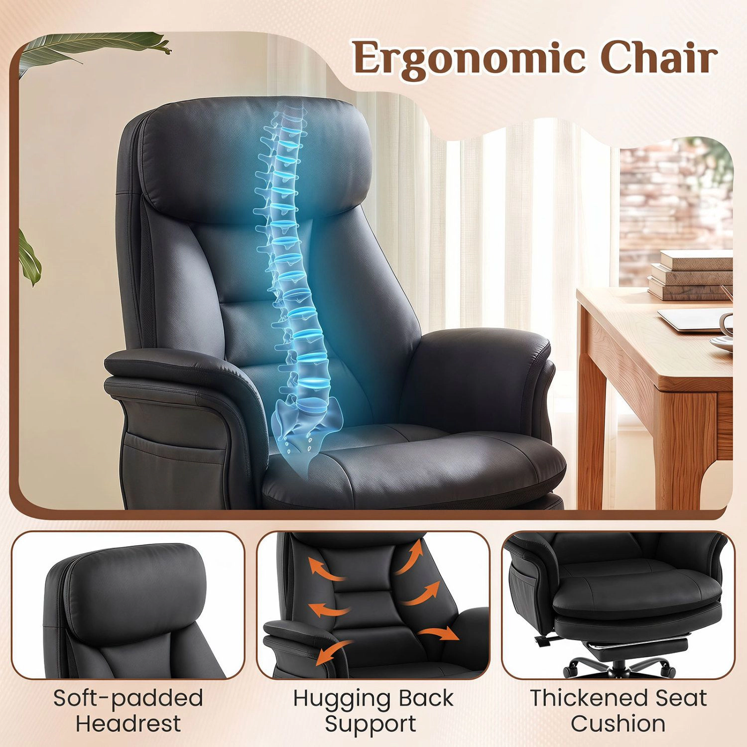 SlickBlue Ergonomic Big and Tall Office Chair with Flip Armrests