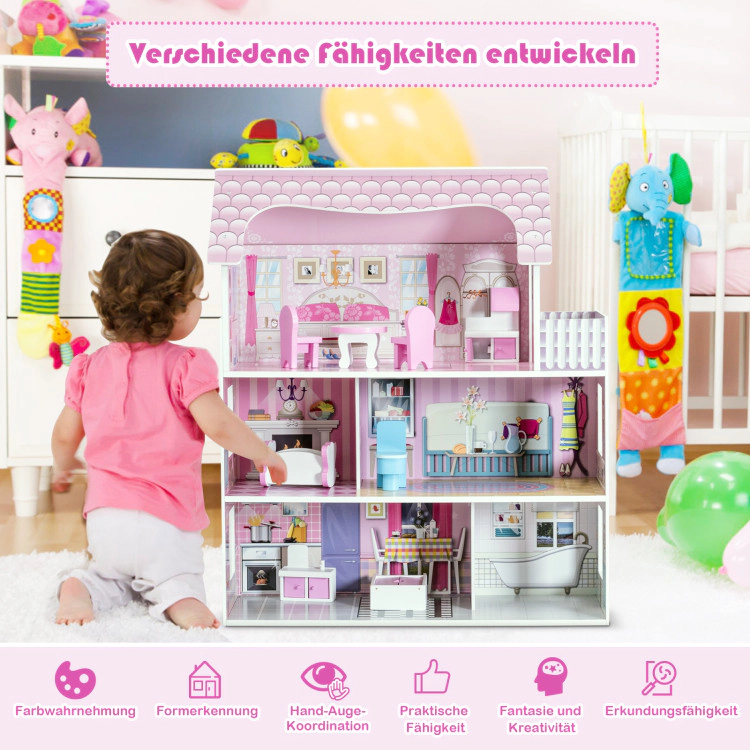 Hivvago 28 Inch Pink Dollhouse with Furniture