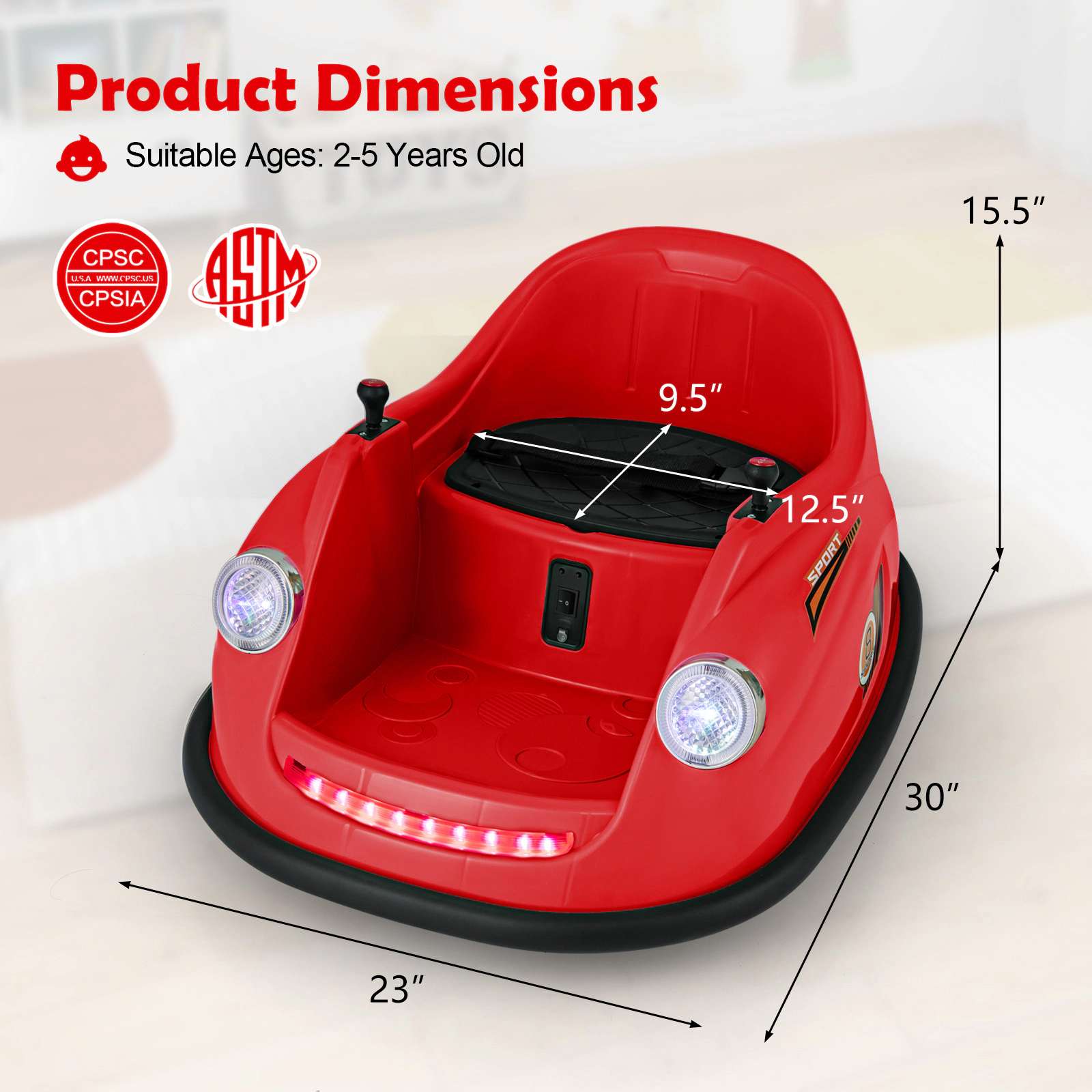 Hivvago 12V Electric Kids Ride on Bumper Car Battery Powered Bumping Car with Remote Control-Red