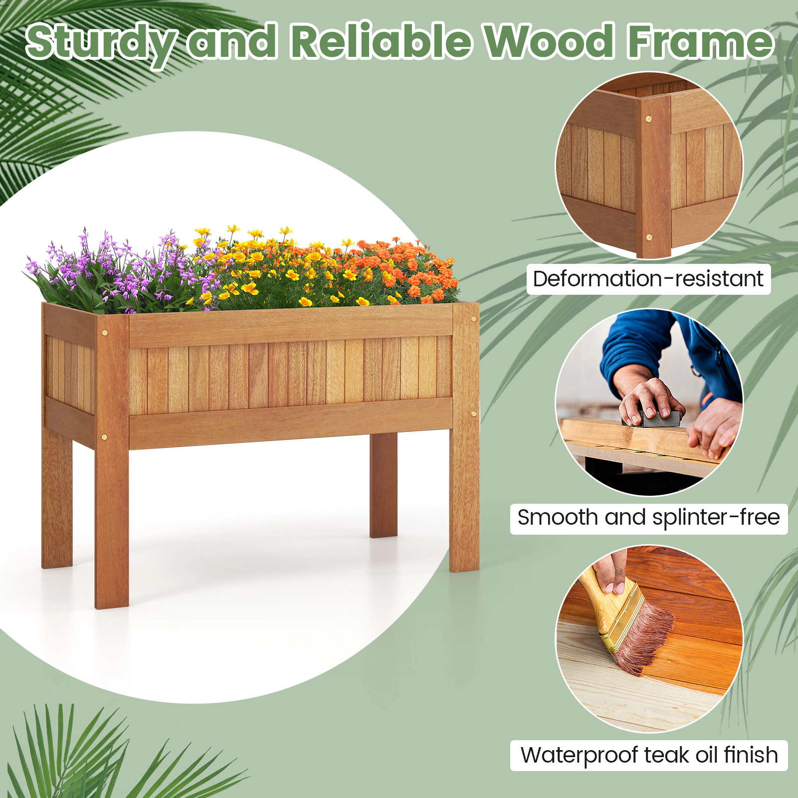 SlickBlue Solid Wood Elevated Garden Bed for Flowers and Vegetables