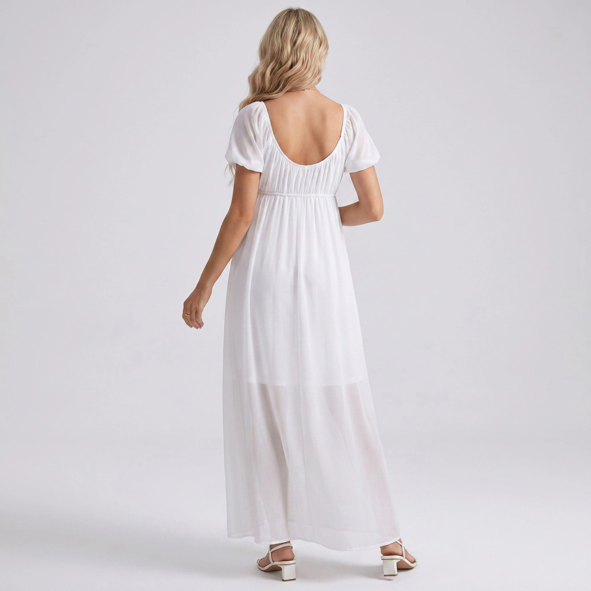Anna-Kaci Women's Puff Sleeve Button Front Tie Detail Maternity Maxi Dress