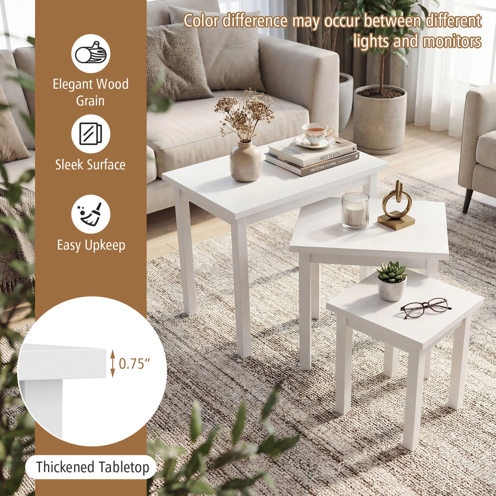 SlickBlue Set of 3 Farmhouse Nesting Tables with Rectangle Wood Tops