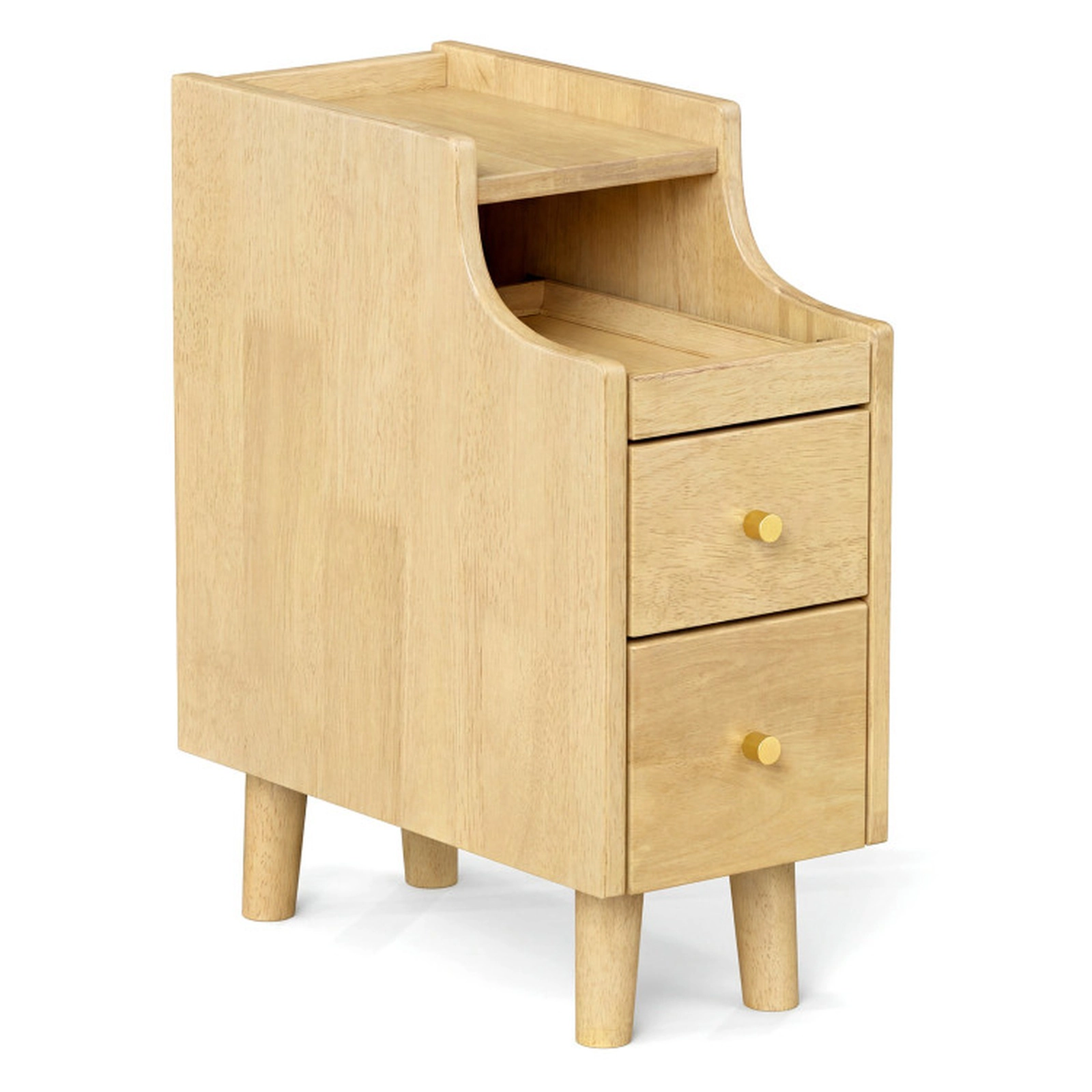 SUGIFT 8-Inch Narrow Brown Nightstand with Pull-Out Tray and 2 Drawers