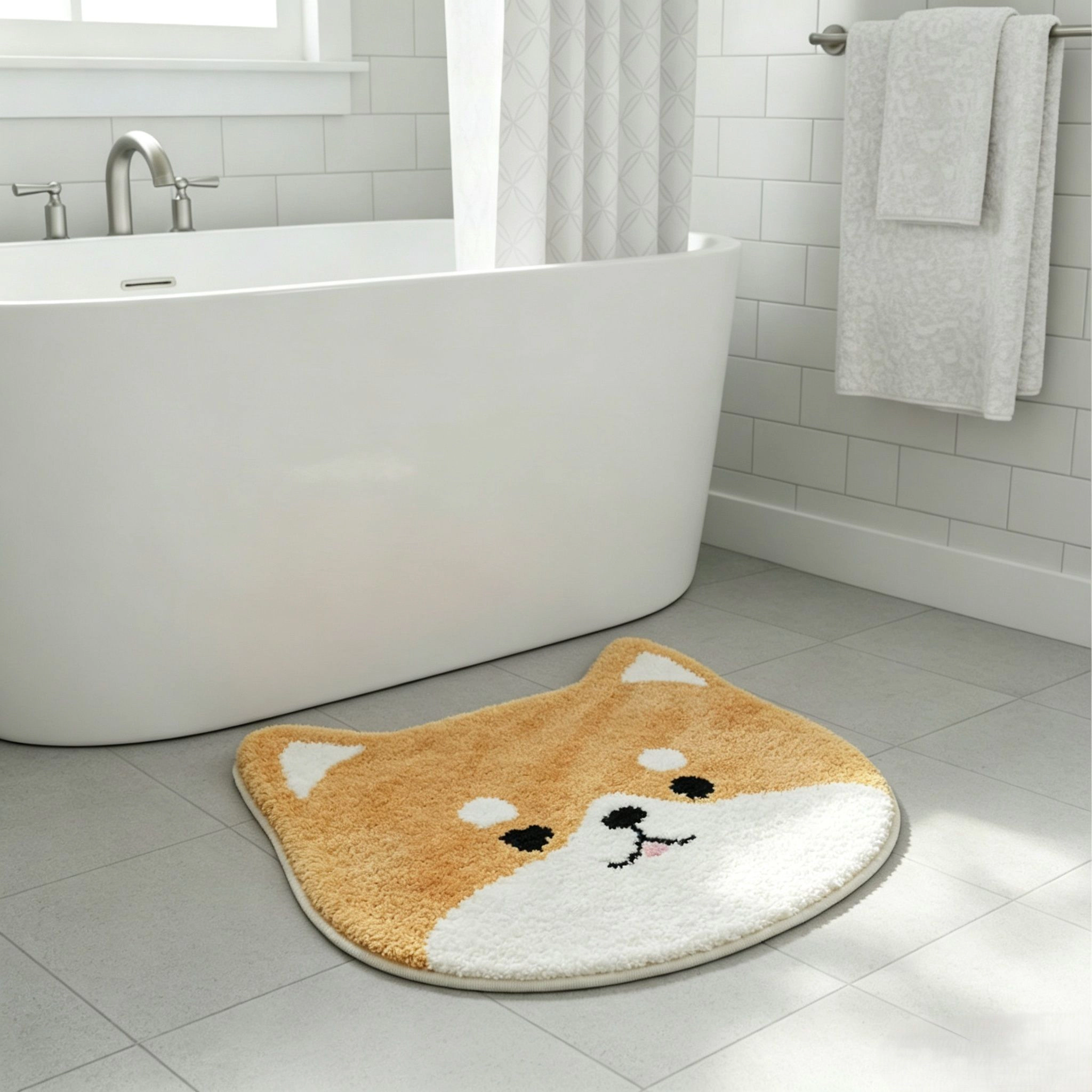 Alilang Unisex Cute Shiba Inu Head Shaped Bathroom Floor Mat Soft Water Absorbent with Anti-Slip Base