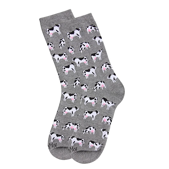 Memoi Women's Cool Cows Bamboo Blend Crew Socks