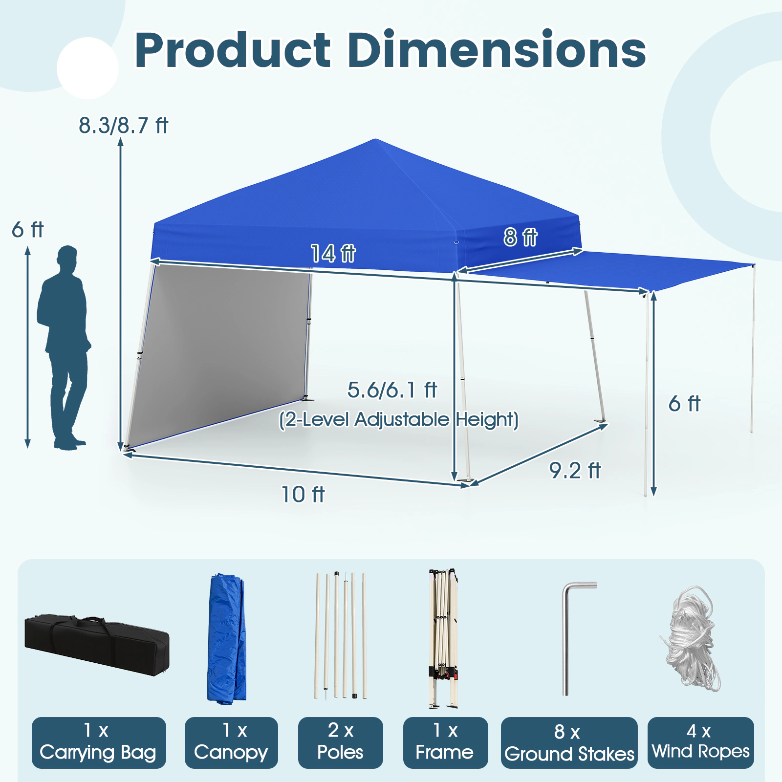 LJG 14 x 9.2 Feet Pop up Canopy Tent with 2 Convertible Sidewalls to Awning and Stakes