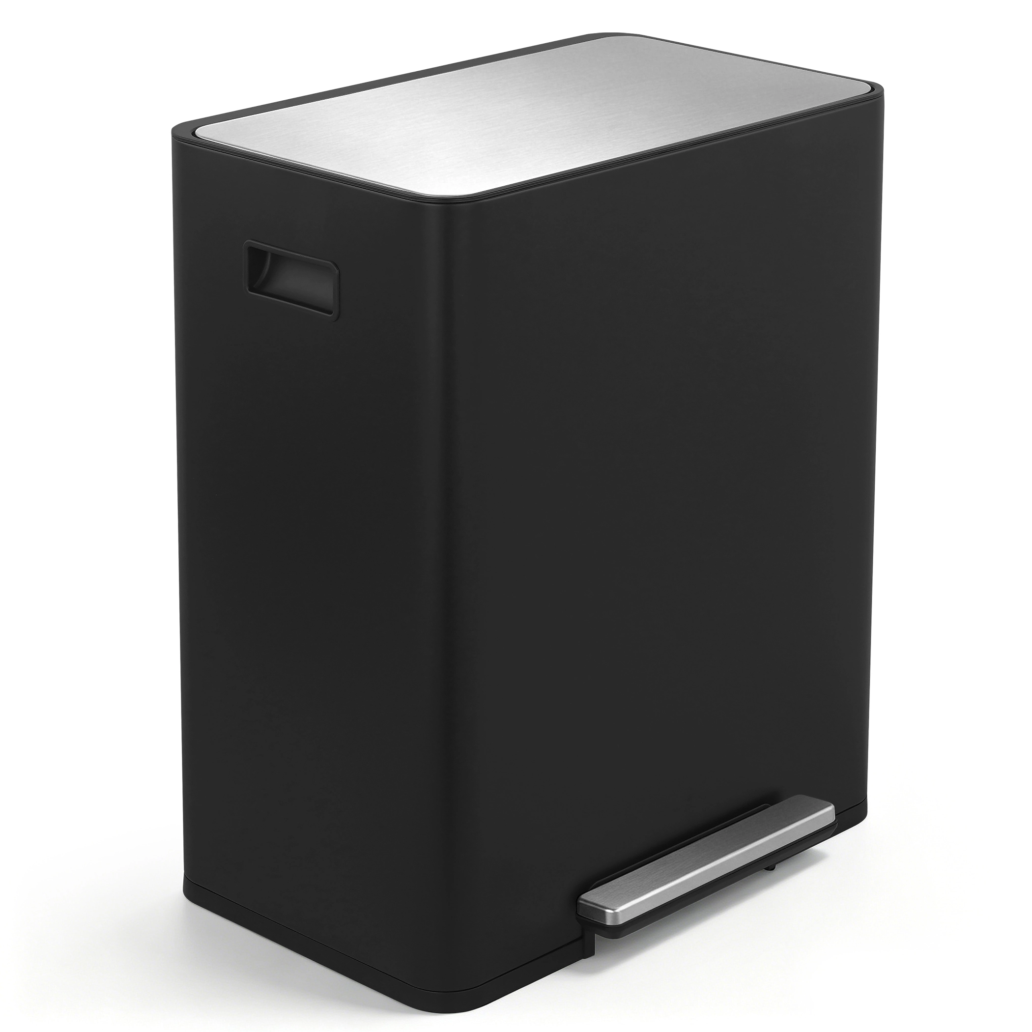 Innovaze Rectangular Stainless Steel Recycle Step-on Trash Can with Dual 30 liter + 30 liter Compartments