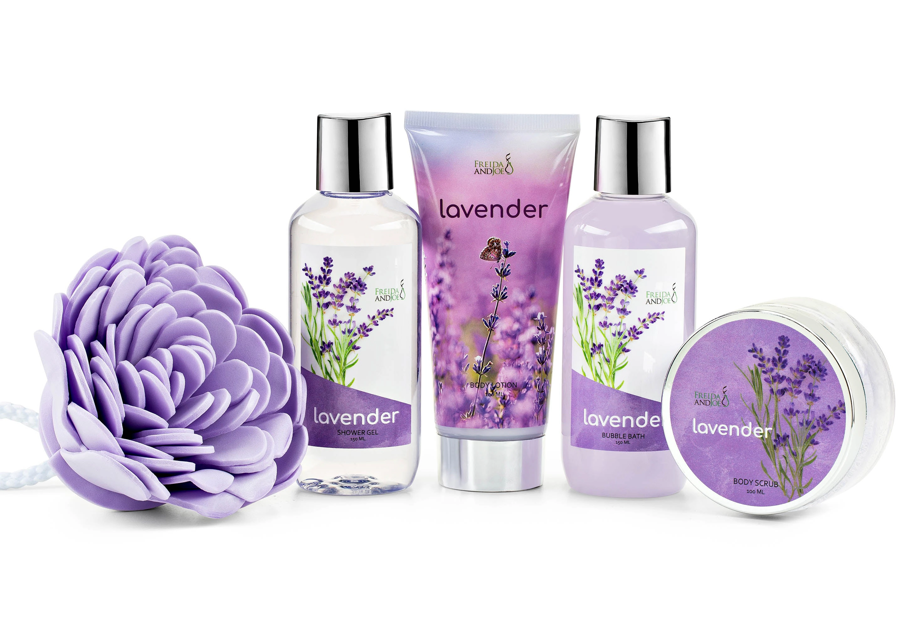 Freida and Joe Women Lavender Bath & Body 6pc Set Wicker Spa Basket For Spa Relaxation