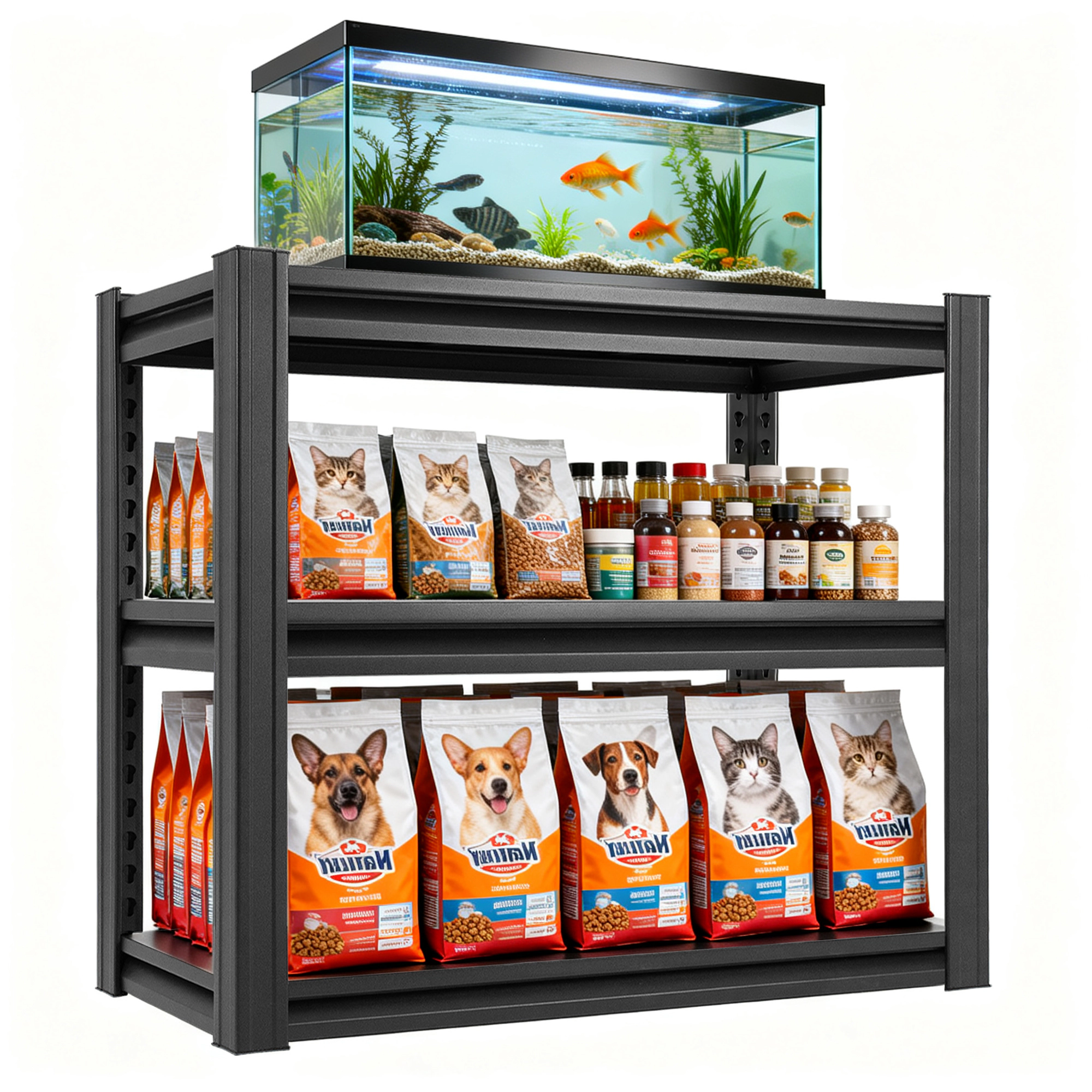 Flynama 3-Tier Heavy Duty Steel Shelving, Adjustable, Black (39.4"W x 31.5"H x 20"D), 20-40 Gallon Fish Tank