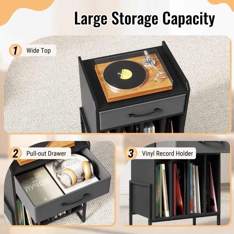 Hivvago Record Player Stand With Drawer And Holder