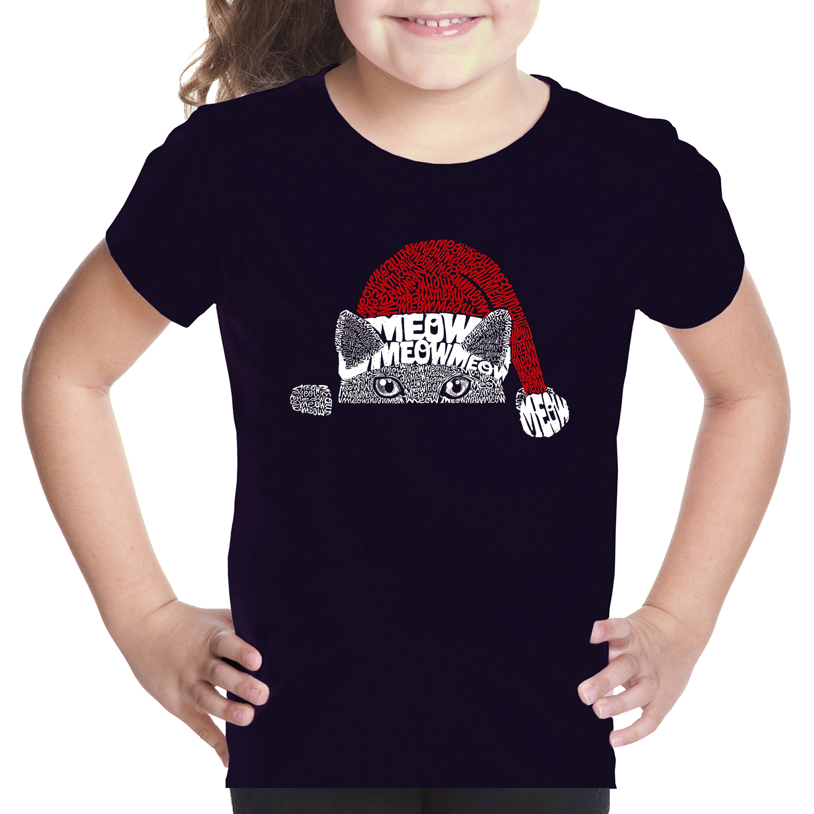 LA Pop Art Girls Word T-Shirt - Christmas Peeking Cat