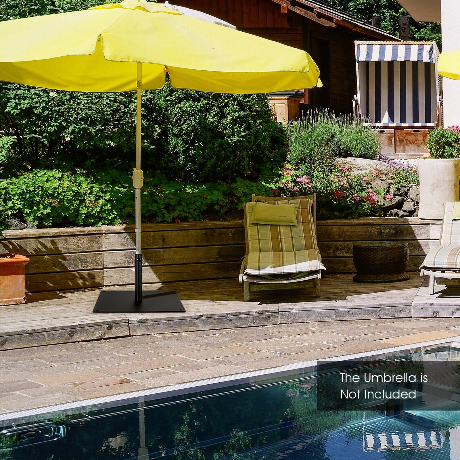 SUGIFT 42 LBS Weighted Square Patio Umbrella Base Black 25 Inch Steel Stand