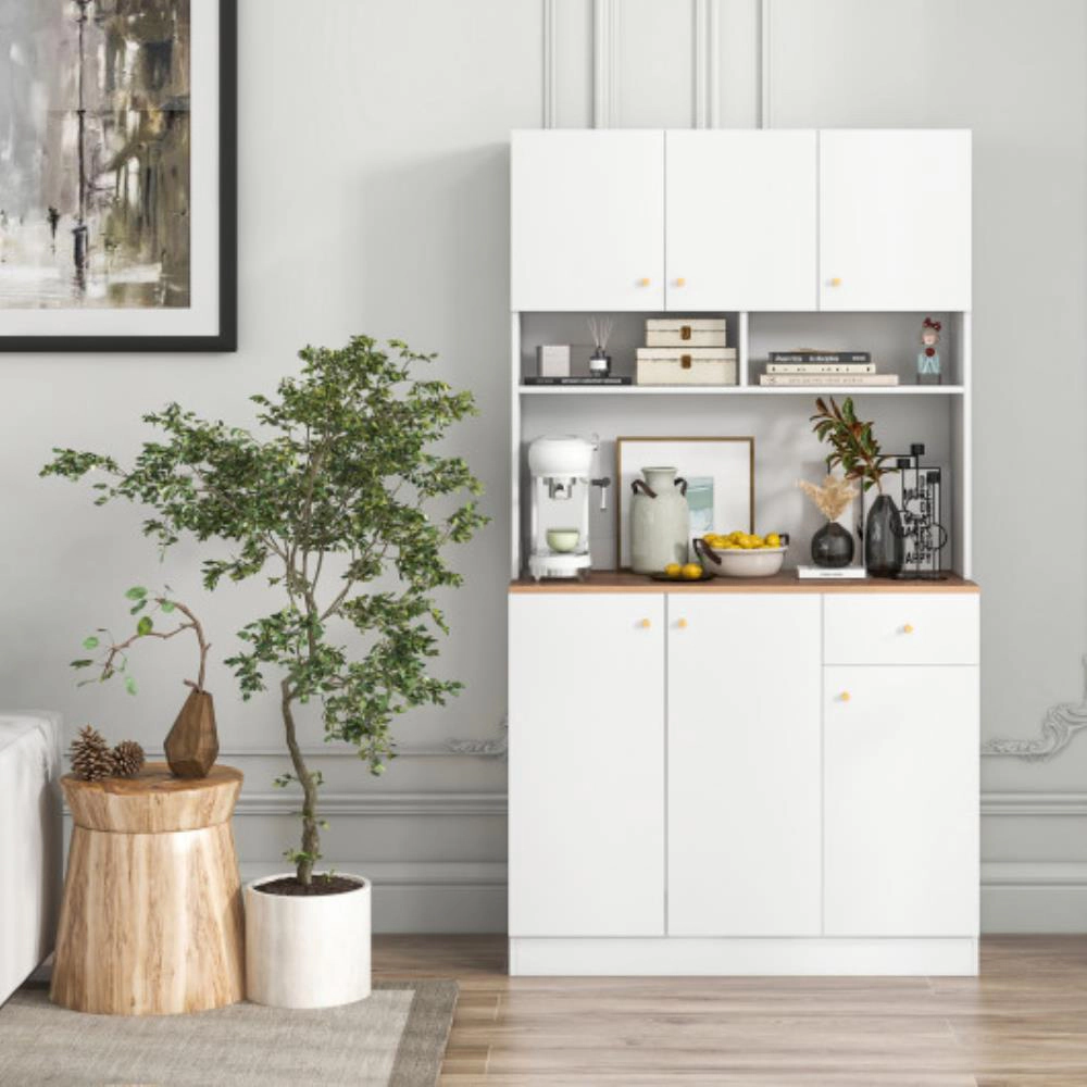 Hivvago 71 Inch Tall Pantry Cabinet With Outlets For Dining Room-White