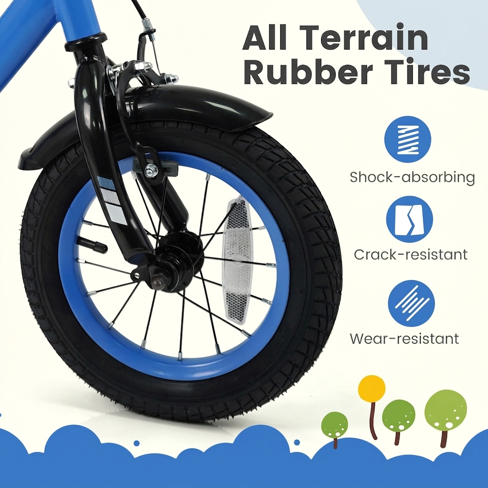 12-in Kids Bike Navy Detachable Training Wheels Kickstand Ages 3-4 Toddler Bicycle 145-lb Seat Capacity