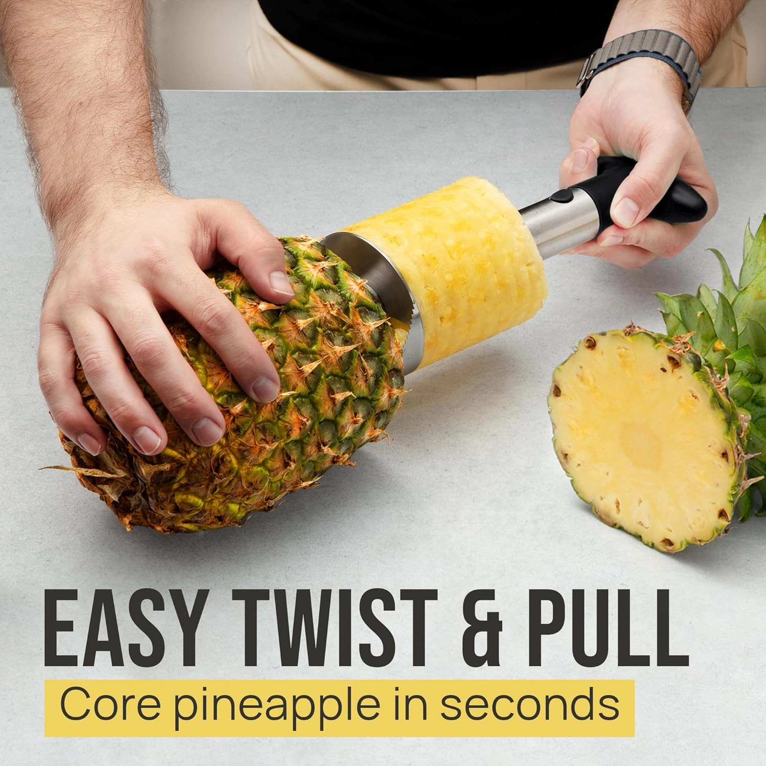 Zulay Kitchen Stainless Steel Pineapple Corer & Slicer + Eye Removal Tool