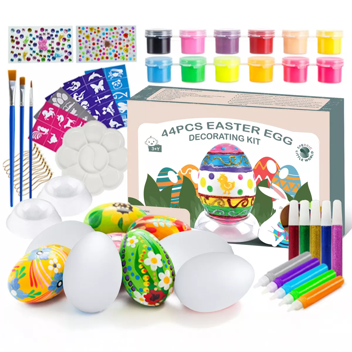 Sperric Easter Egg Painting Kit, DIY Nontoxic Paint Your Own Easter Eggs Craft Set w/ Paints Brushes & Stickers for Kids