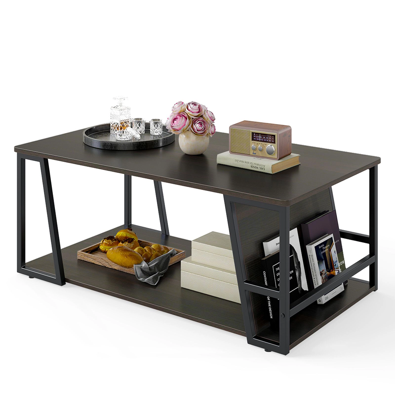 SlickBlue Industrial Coffee Table with Metal Frame and Storage