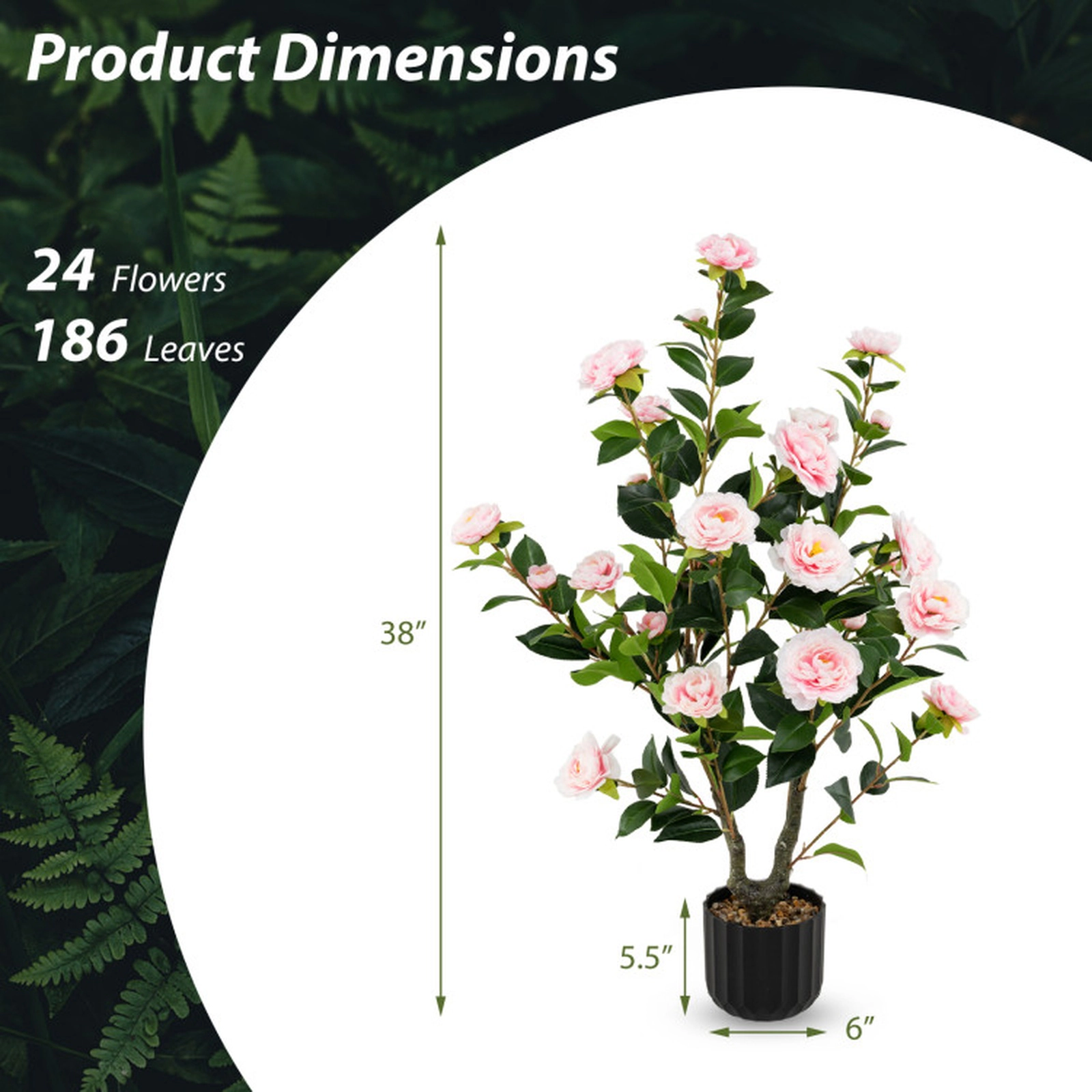 SUGIFT Set of 2 38-in 24 Blossoms 186 Leaves Pebble Topped Artificial Camellia Trees 6-in x 5.5-in Pot 11.5-lb Pink