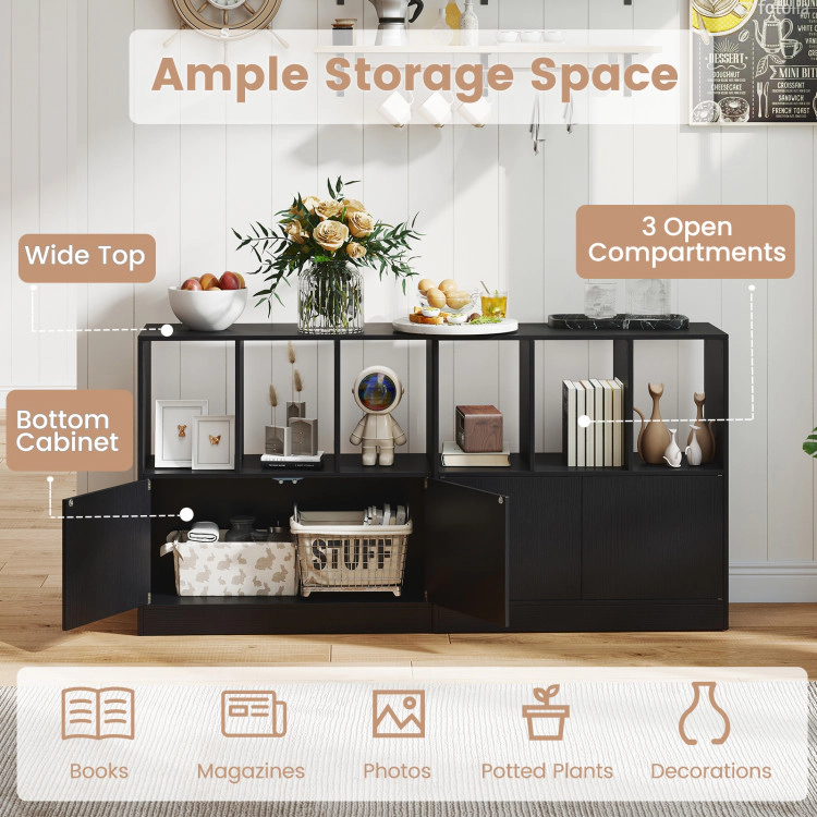 Hivvago 3-Cube Bookcase with Doors 3-Tier Cubic Bookshelf Open Compartments and Cabinet