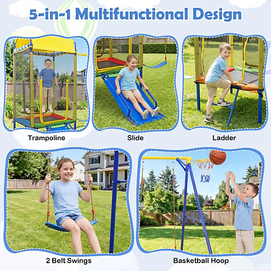 Hivvago 5-In-1 Kids Swing Set For Backyard With Heavy-Duty Metal Swing Stand