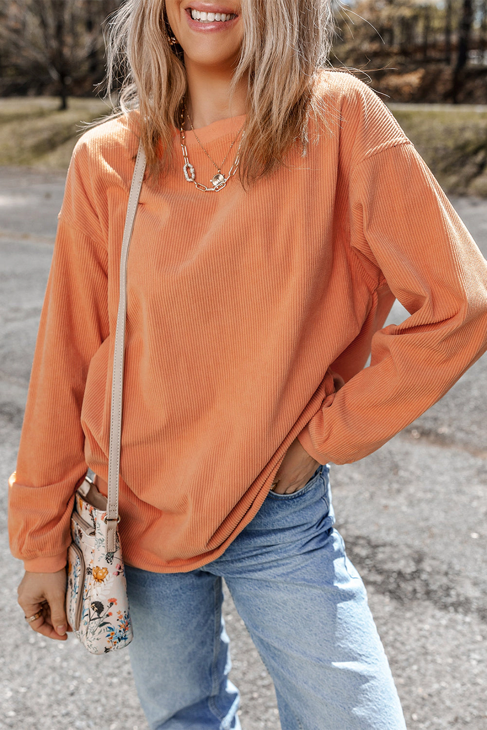 Threaded Pear Women's Kamryn Ribbed Corduroy Oversized Sweatshirt