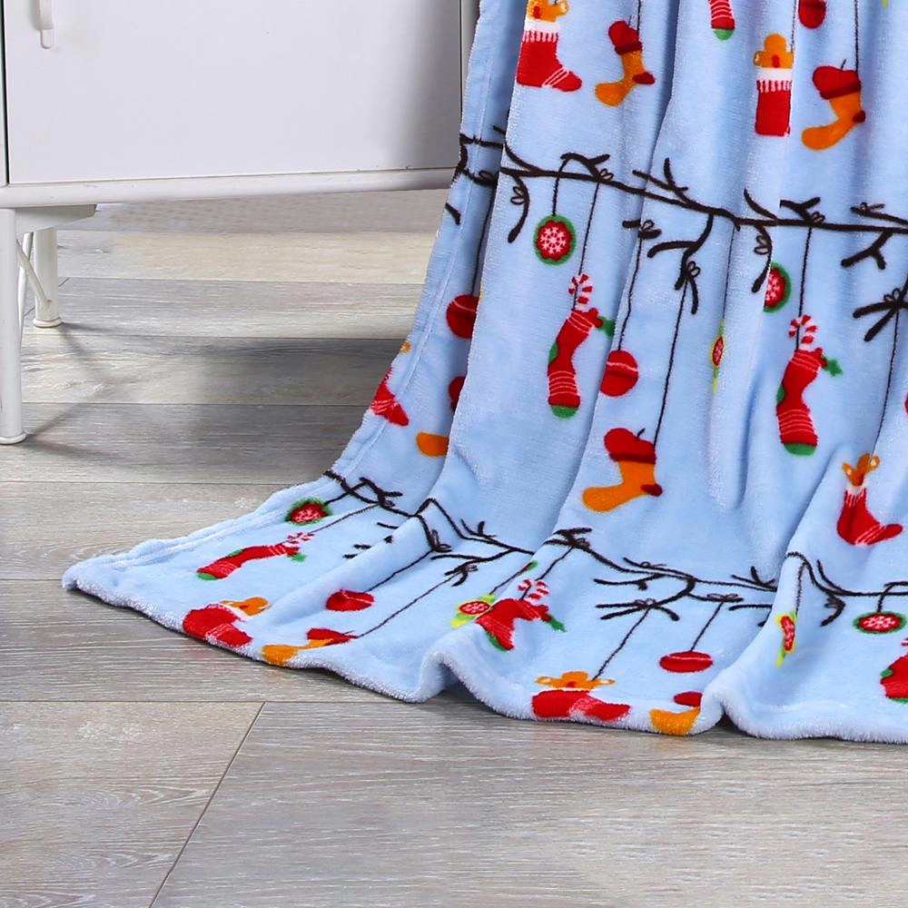 Plazatex Ornaments plush Decorative Christmas Machine Washable Throw 50" X 60" Lt. Blue