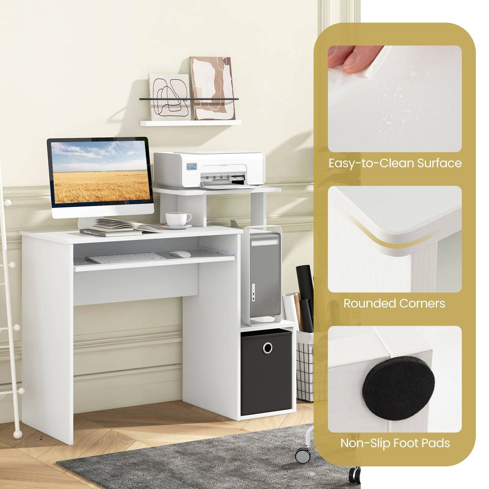 SlickBlue Space-Saving Computer Desk with Fabric Drawer and Storage
