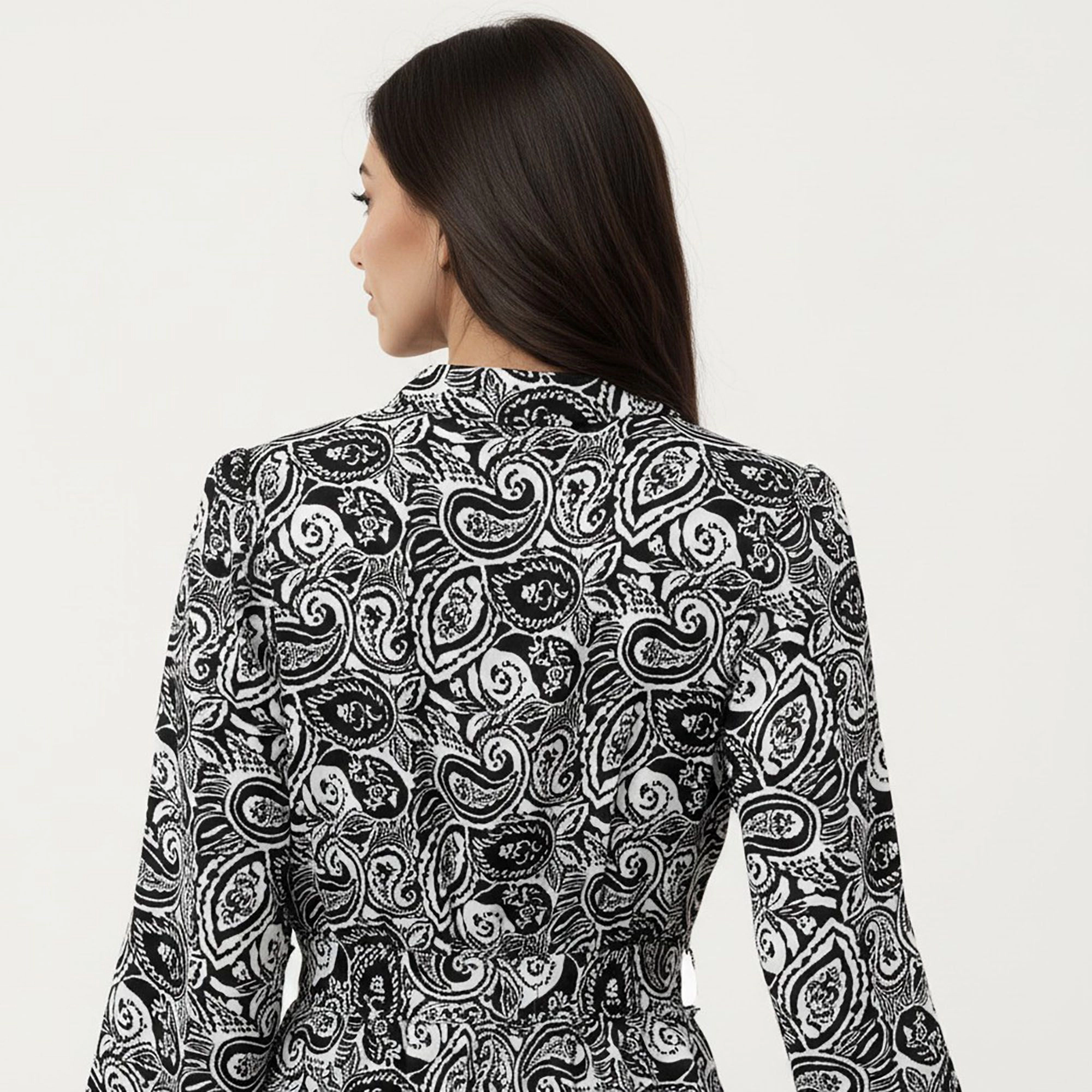Anna-Kaci Women's Black Paisley Print Long Sleeve V Neck Dress