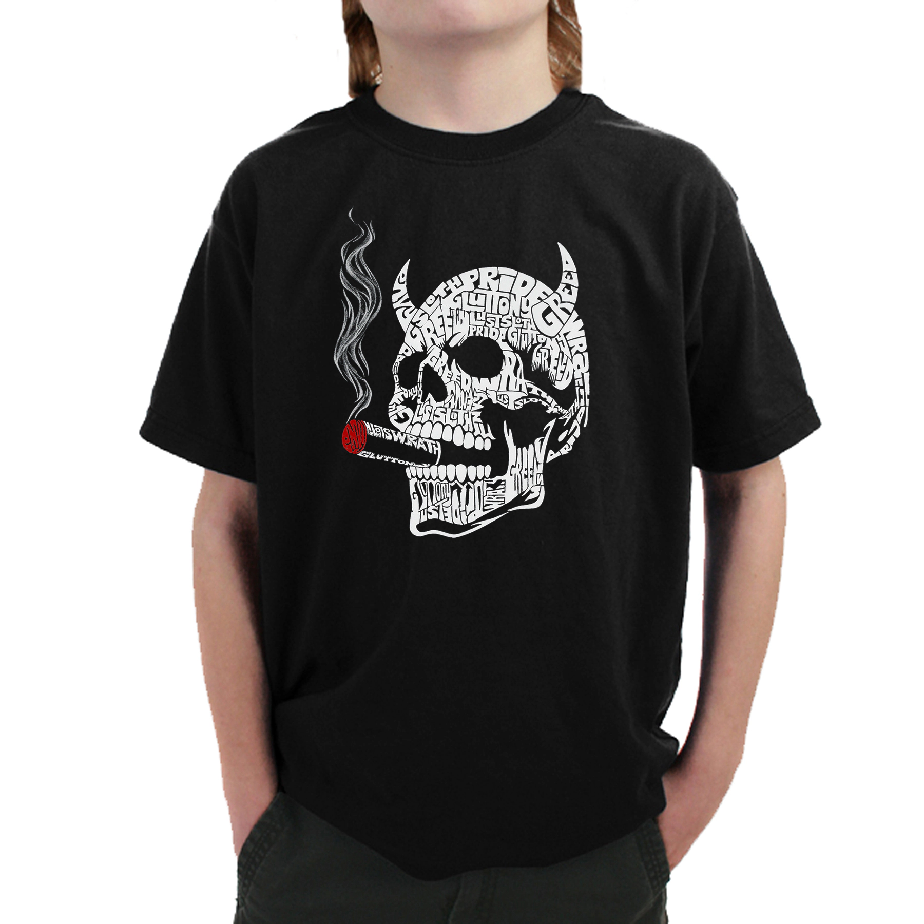 LA Pop Art Boy's Word T-Shirt - 7 Deadly Sins Skull