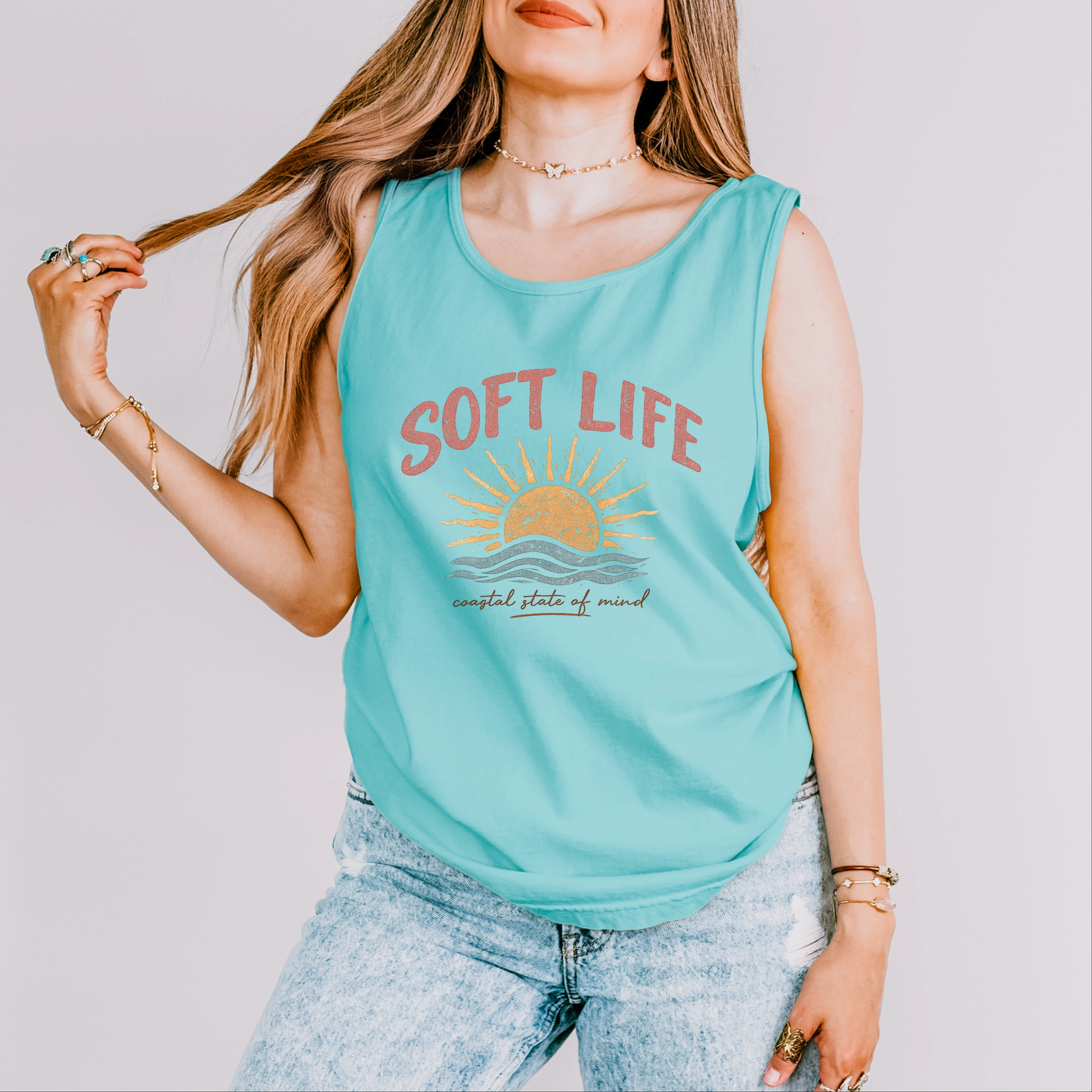 Simply Sage Market - Women's Garment Dyed Graphic Tank Top Soft Life