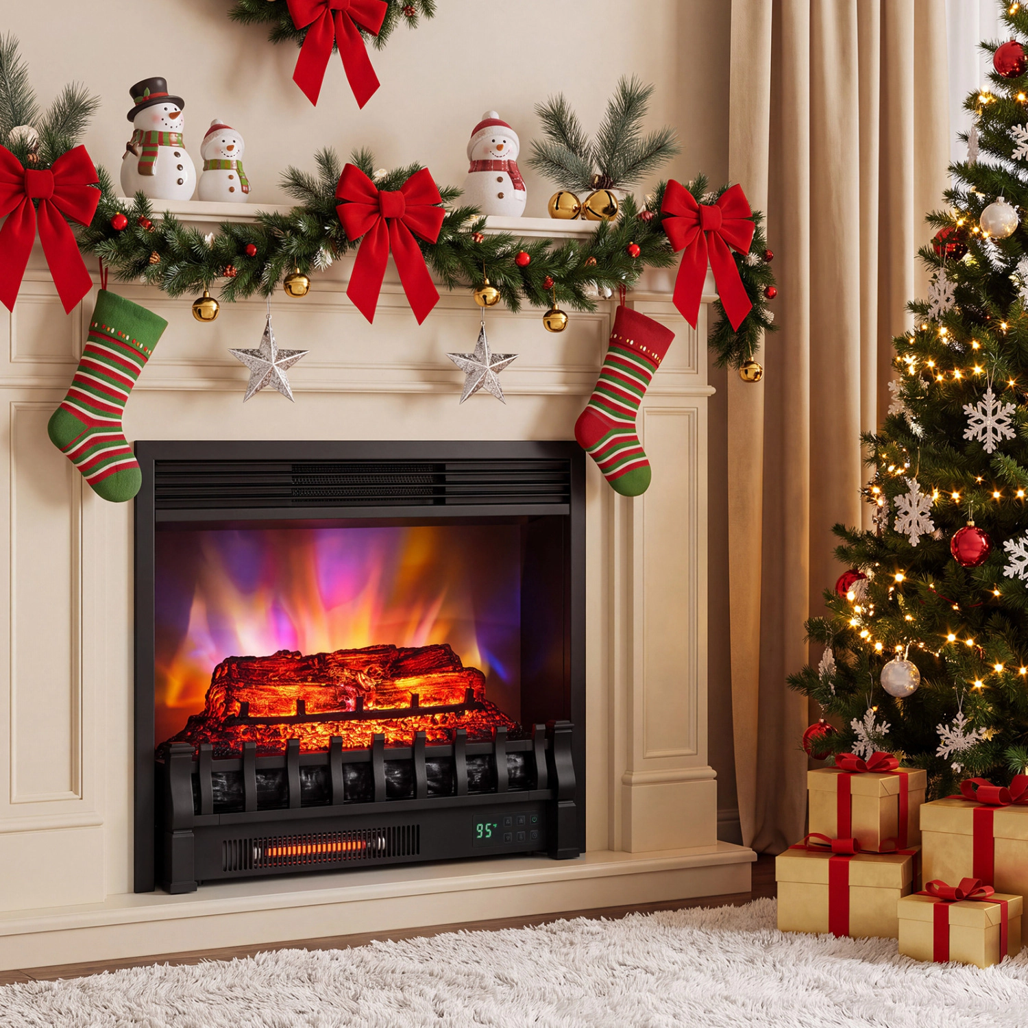 LJG 23" WiFi Fireplace Insert Pinewood Set with App and Remote