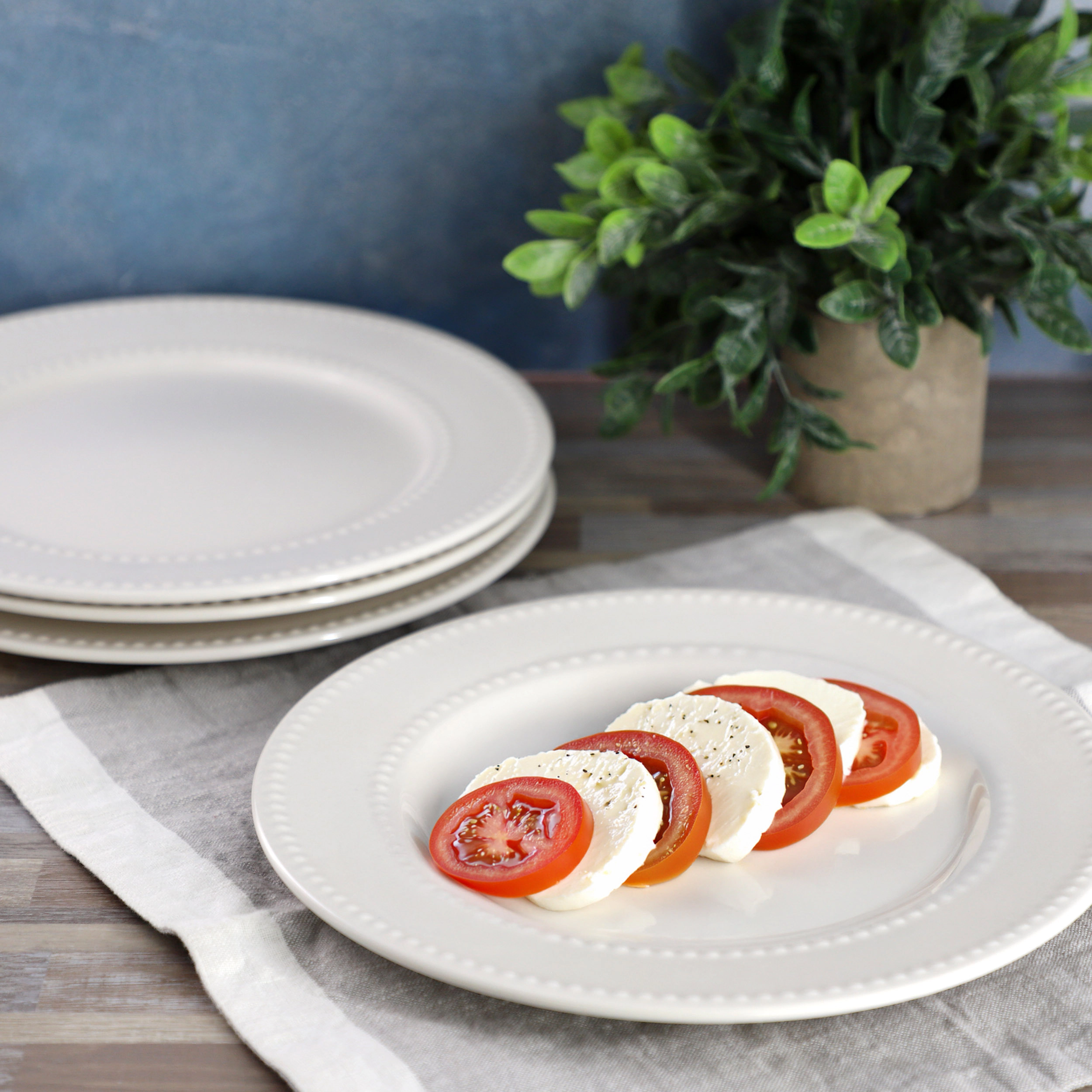 Elama Olevia 6 Piece Embossed Dot Stoneware Dinner Plate Set