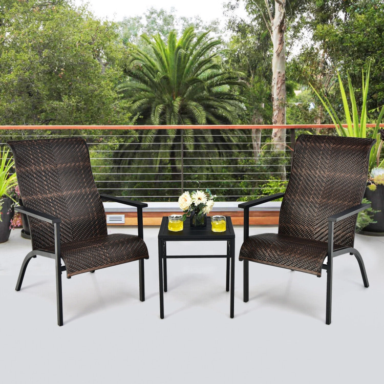 Hivvago 3 Pieces Patio Rattan Bistro Set With High Backrest And Armrest