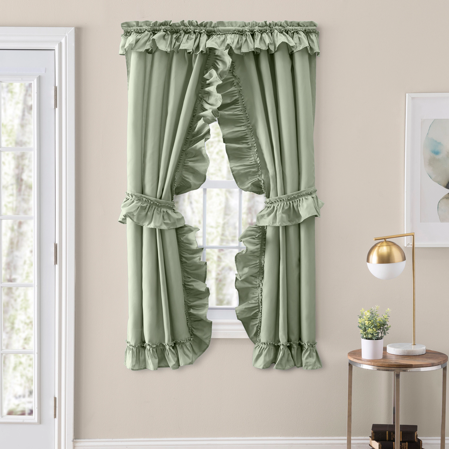 Ellis Curtain 70% Polyester 30% Cotton Stacey Ruffled Prscilla Curtain Panel Pairs With Tiebacks 54" x 84