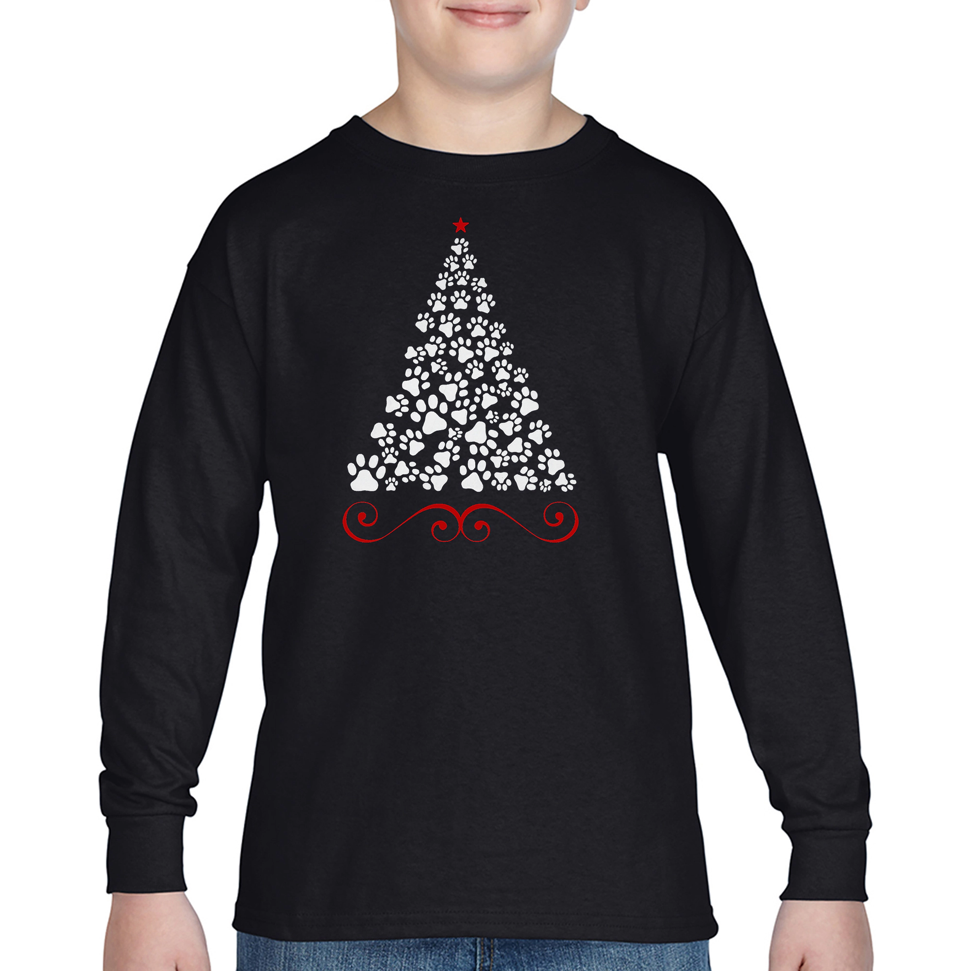 LA Pop Art Boys Long Sleeve T-Shirt - Paw Christmas Tree