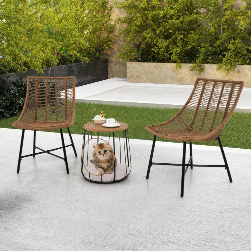 Hivvago 3 Piece Outdoor Furniture Set With Pet Housefor Patio Yard-Brown