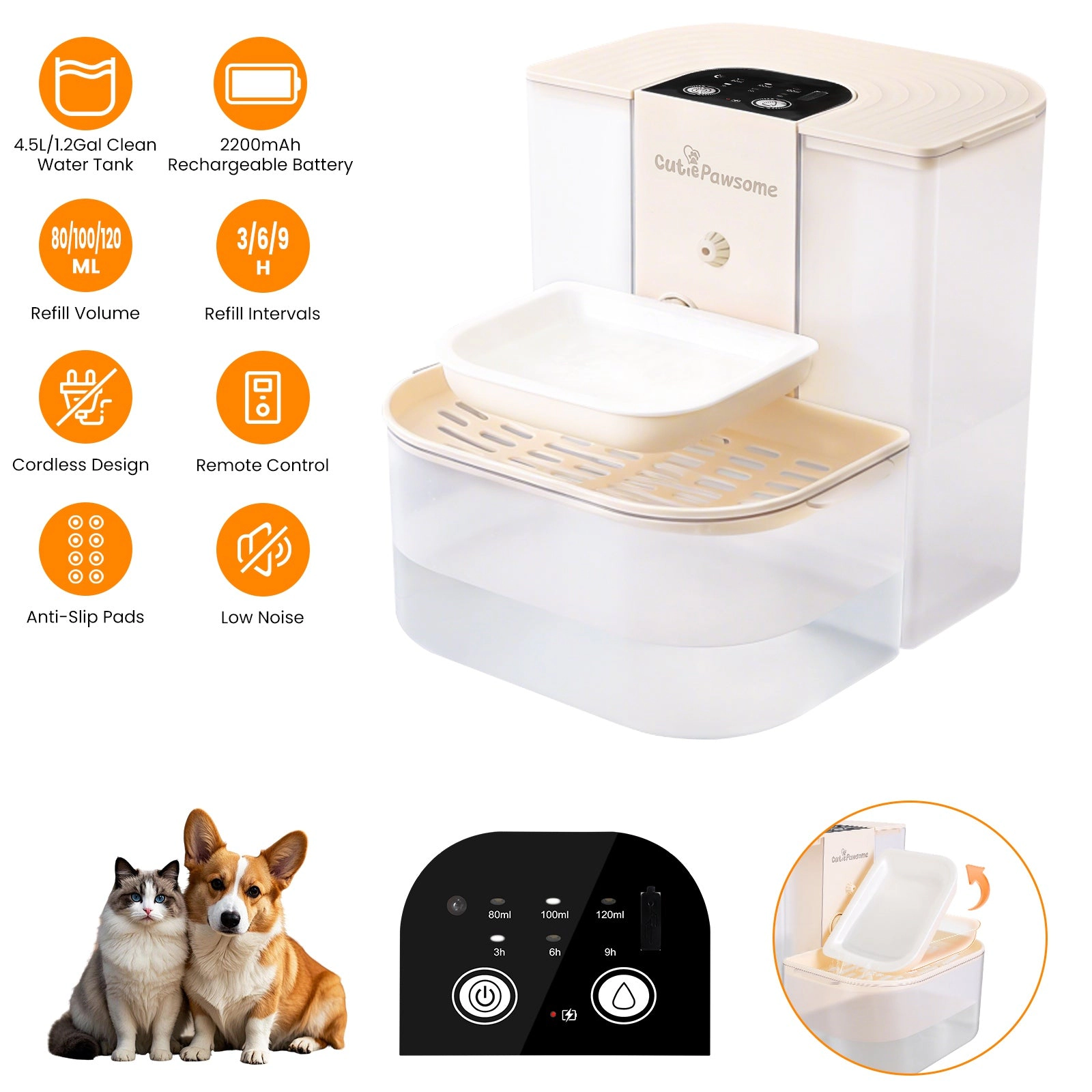 GBruno Smart Rechargeable Pet Water Fountain 4.5L