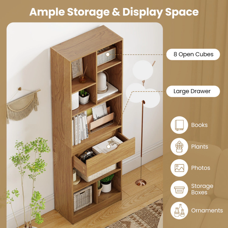Hivvago 61inch Tall Freestanding Bookcase with Drawer 8-Cube Storage Organizer
