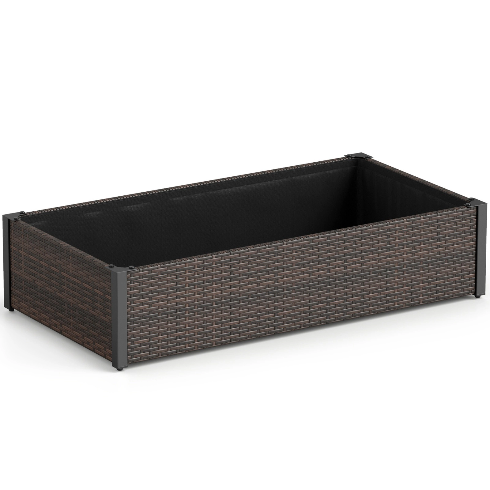SUGIFT PE Rattan Elevated Raised Garden Bed Outdoor Planter with Open-Ended Base 132-lb Capacity Mixed Brown