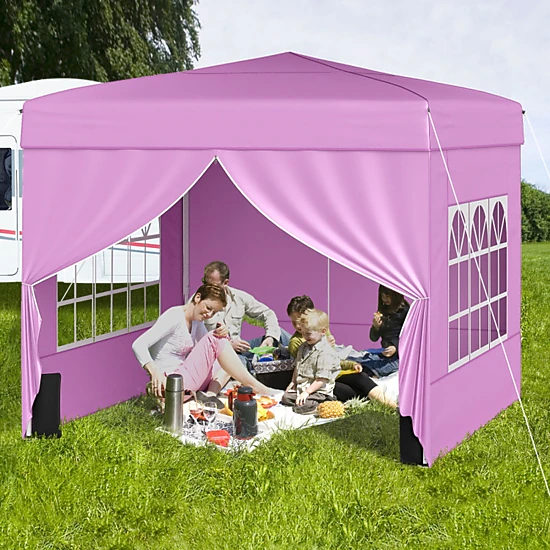 SUGIFT Pop Up 10-ft x 10-ft Canopy Gazebo Tent with 3-Height Adjustable Frame 4 Sidewalls Sandbags Stakes and Bag Pink