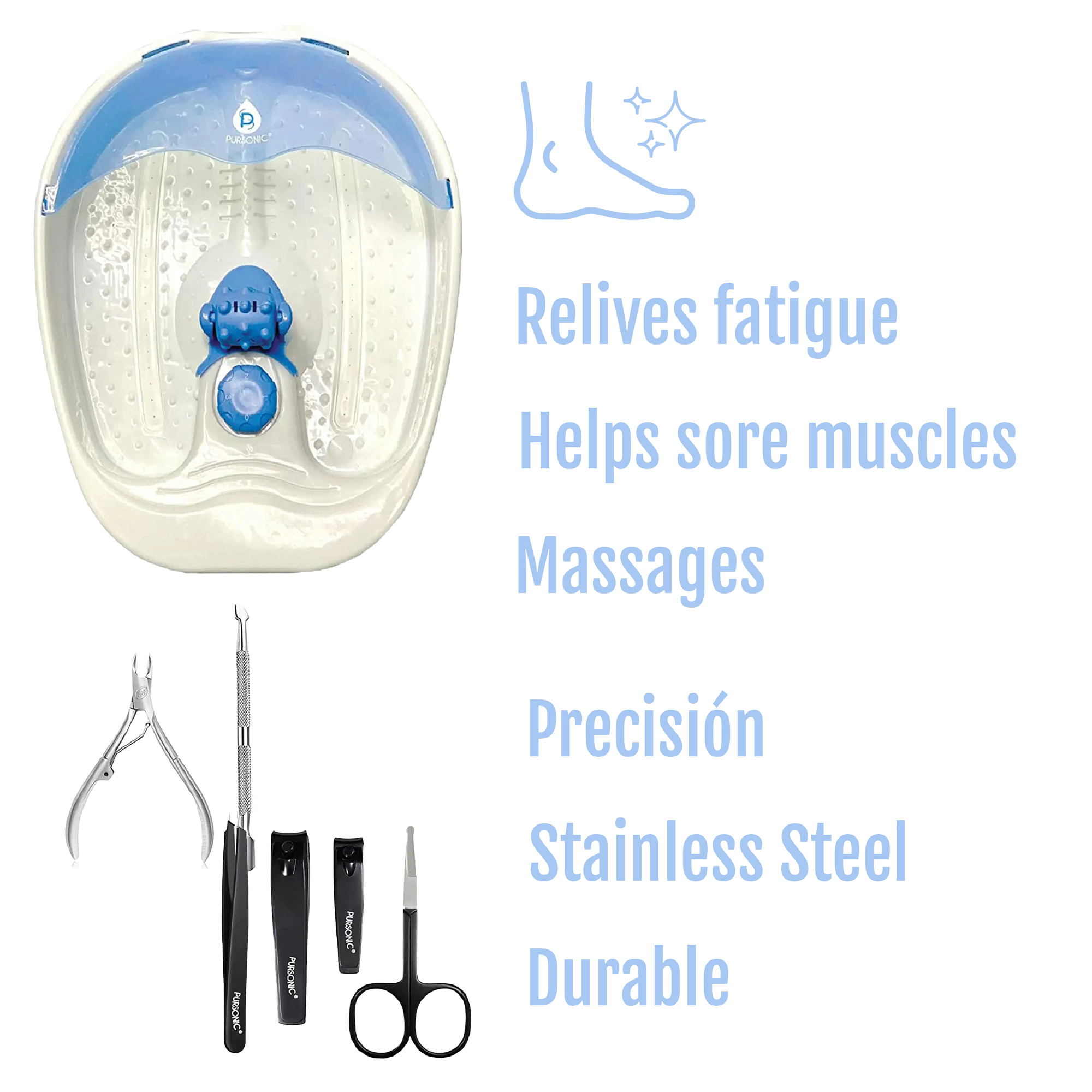 Pursonic Unisex Ultimate Home Spa & Grooming Bundle – Heated Foot Spa Massager, Salon-Grade Manicure Pedicure Tool Kit & Precision Beauty Set