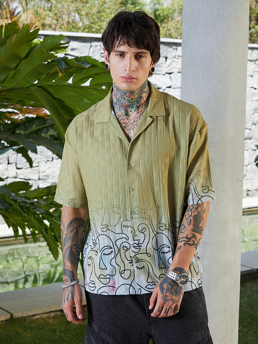 Cahoot Men's Faces-Ombre Oversized Shirt