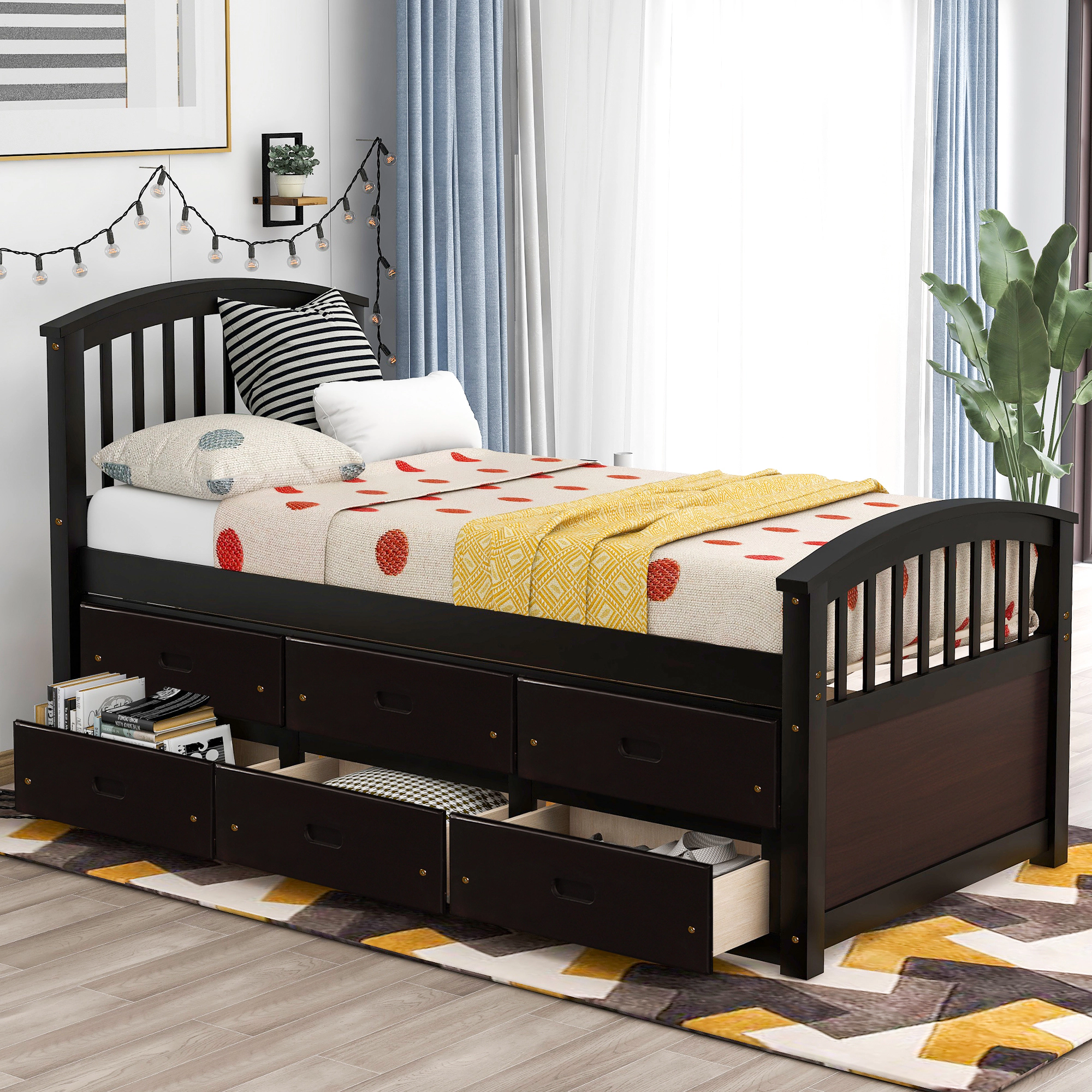 Flynama Twin Solid Wood Platform Storage Bed with Six Drawers (Orisfur)